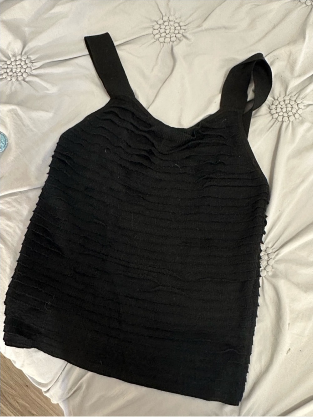 Club Monaco Black Textured Square-Neck Tank